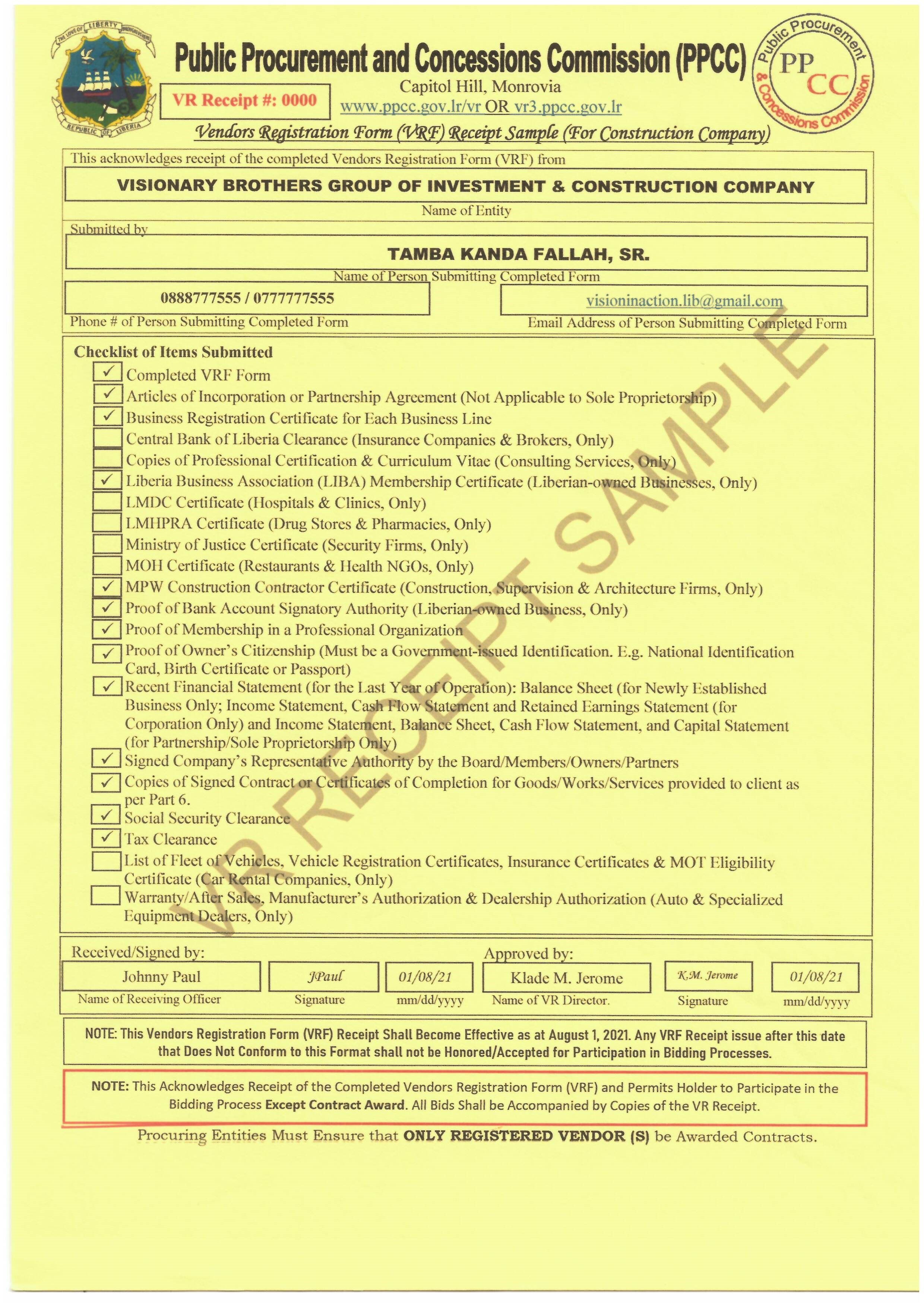 The New PPCC VRF Receipt